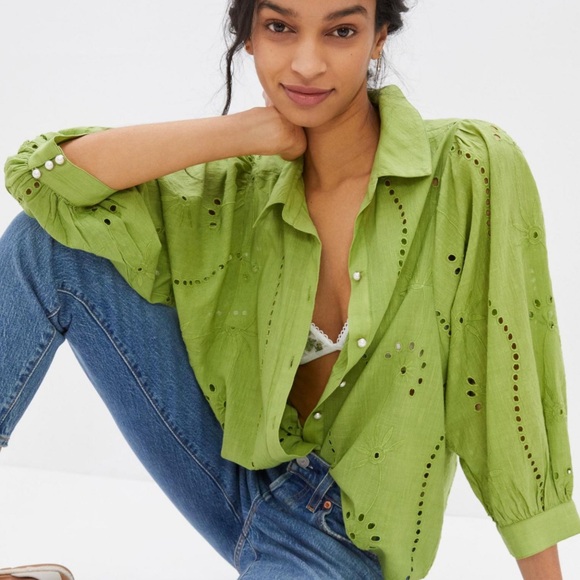 Anthropologie Tops - NEW Anthropologie Puff-Sleeve Eyelet Buttondown
Forever That Girl Green Size XXS